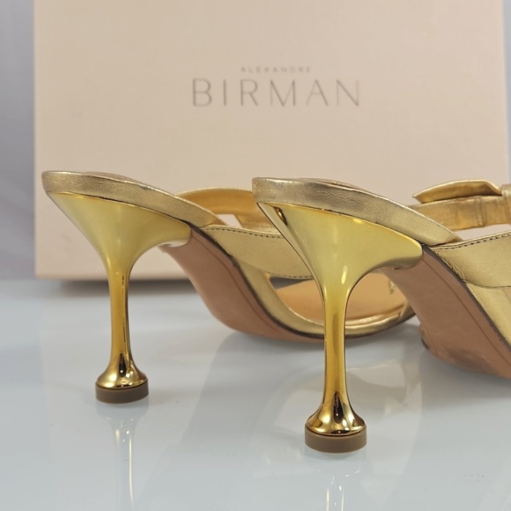 $595 Alexandre Birman Clarita Square Flare 85 in Oro Gold - Picture 8 of 16